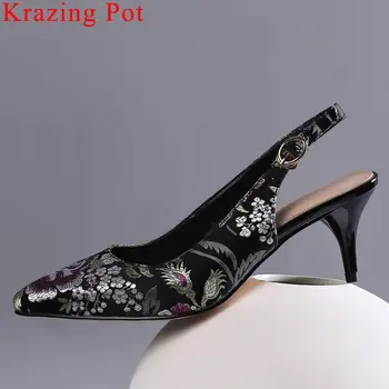 

Large size silk colorful oriental embroidery sexy stiletto high heels slingback women pumps pointed toe dinner party shoes L72