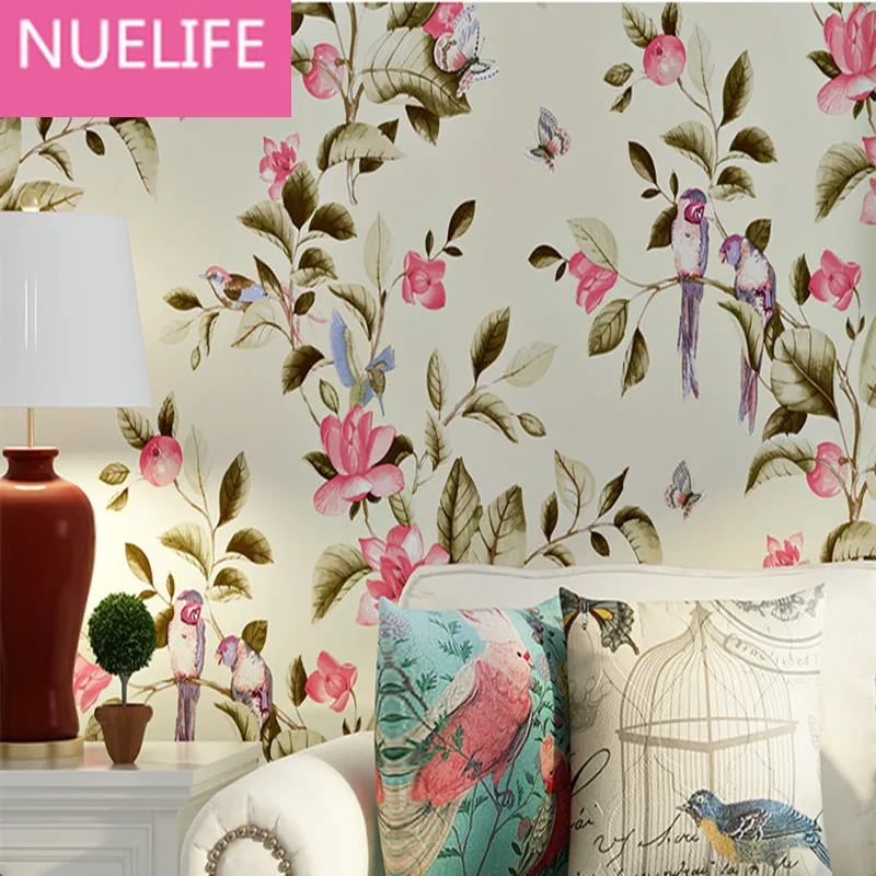 

0.53x10 Meter American style Retro Tree Flower Bird Nonwovens Wallpaper Bedroom Living Room Wedding room kids room Wallpaper N12