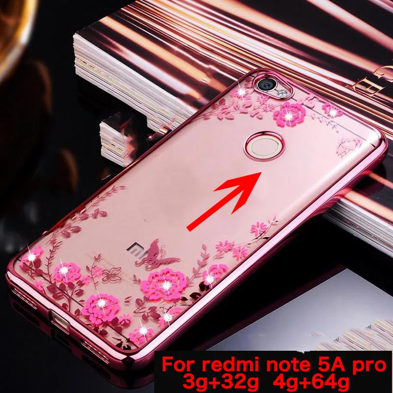 Мягкий чехол из ТПУ для Xiaomi Redmi Примечание 5A Note Prime блестящий с цветком роскошным