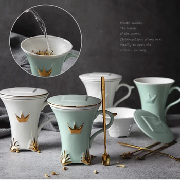 

OUSSIRRO Ceramic mug coffee cup teacup filter lid stainless steel spoon L2084