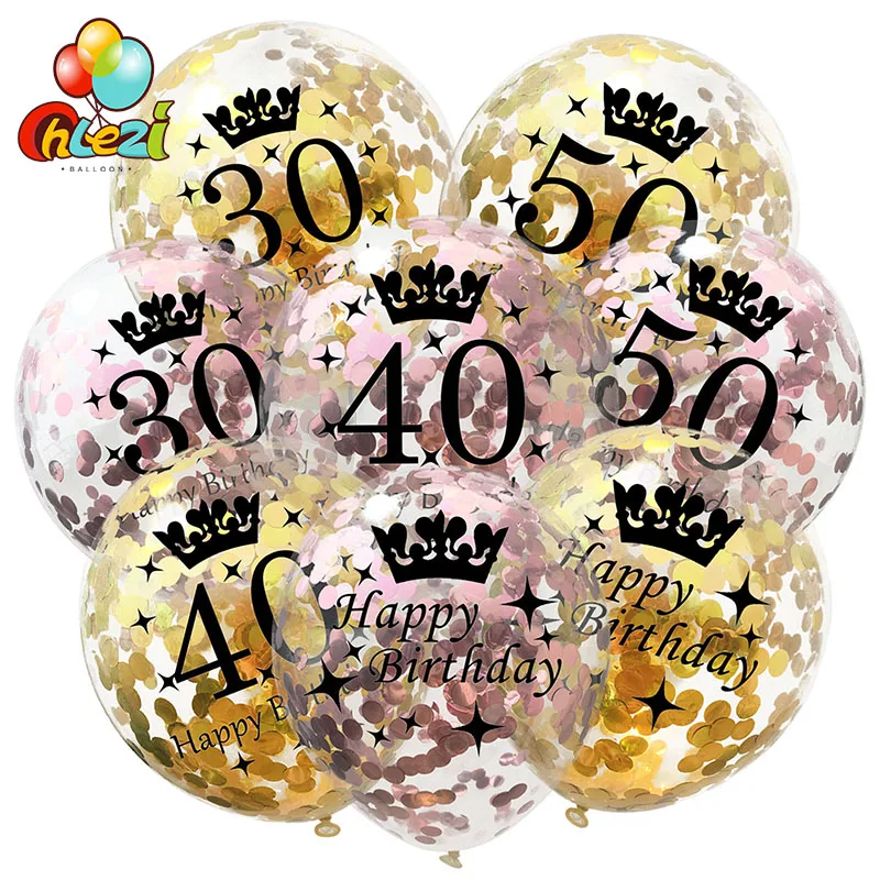 

5pcs Birthday paillette Latex Balloon 18 21 30 40 50 60 year Anniversary Rose Gold Silver Confetti Party Decor Adult Helium ball