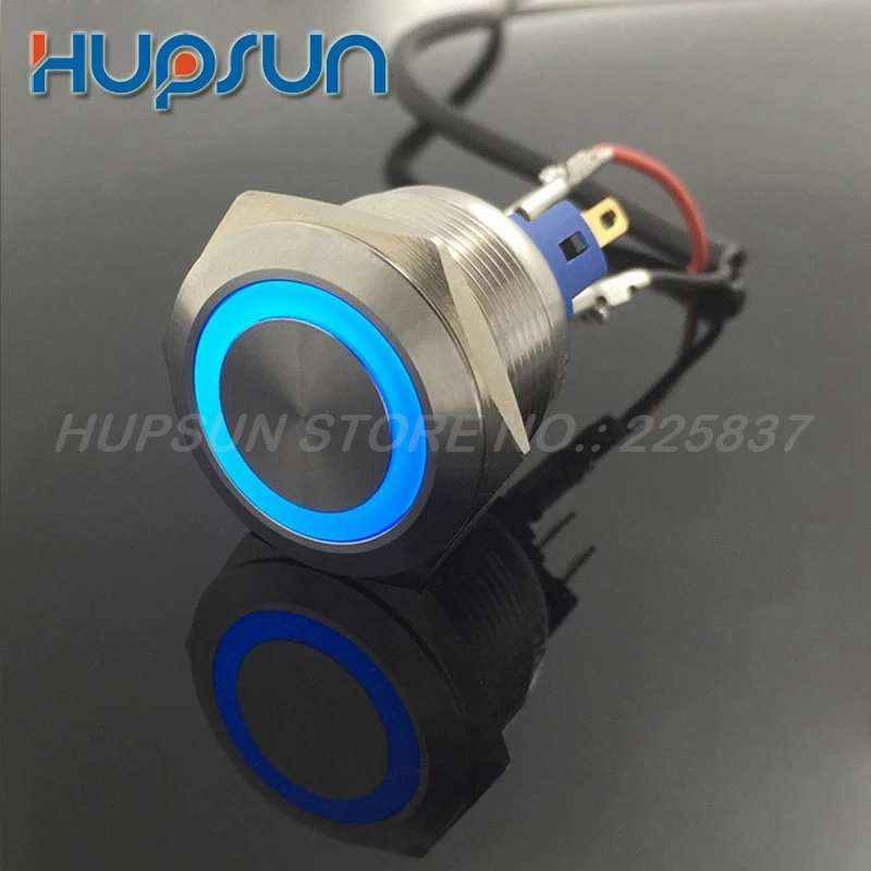 3pc waterproof red blue LED 5v 12v 22mm stainless steel latching push button switch starter
