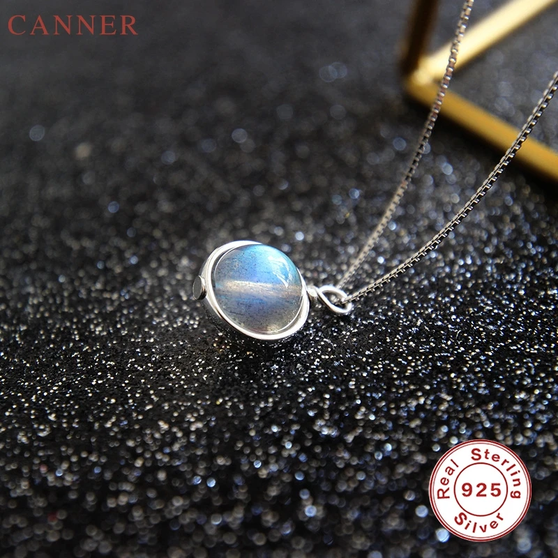 Delicate Moonstone Necklace Women Natural Stone Necklace 925 Silver Jewelry Round Pendant Necklaces collier femme 2019 mujer C40