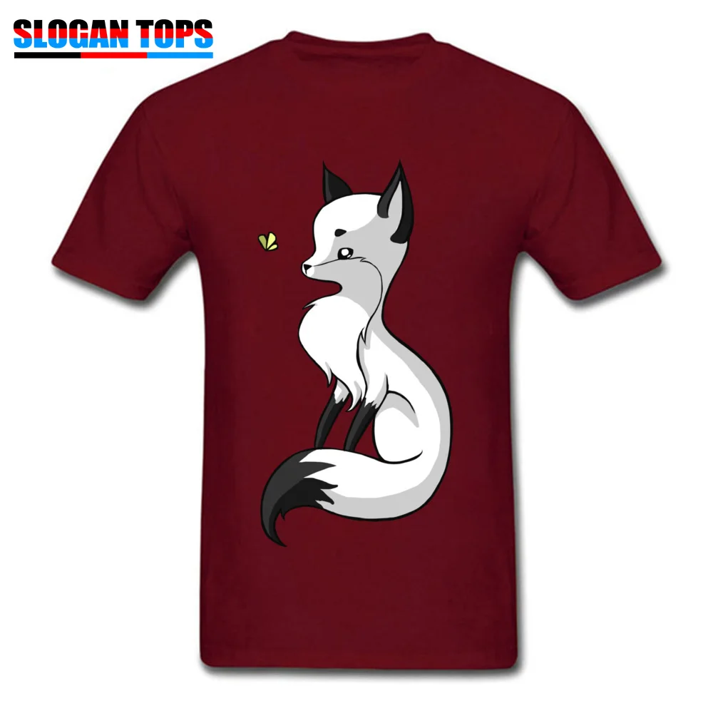 Fox and a Butterfly Cotton Casual Tops Shirts Designer Short Sleeve Men T-shirts Design Father Day Tops Shirts O Neck Fox and a Butterfly maroon