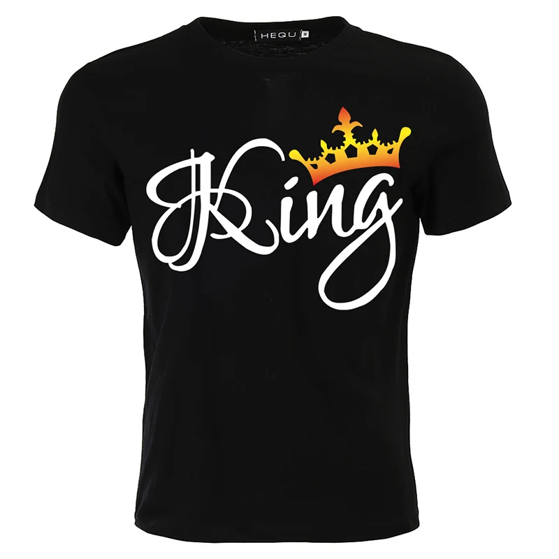Футболка с коротким рукавом, футболка, модная простая повседневная черная футболка с буквенным принтом королевской королевы для пары, футболки для женщин и мужчин - Цвет: men king