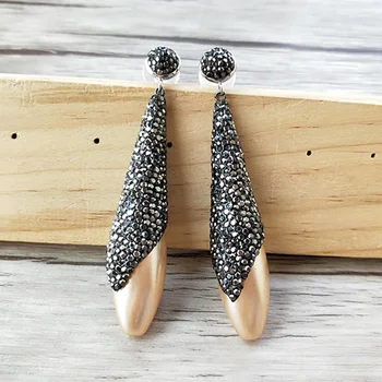 

1/4 Pairs Mixed Color Teardrop Shell bead Earrings, handcrafted with Crystal rhinestone pave dangle women Earrings ER714