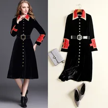 Мода Осенне-зимнее пальто элегантный Для женщин высокое качество длинный рукав отложной воротник петь грудью бархатный бант тренчи