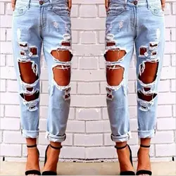 Сексуальные рваные джинсы для женщин Boyfriend Свободные Высокая талия длиной до щиколотки обтягивающие джинсовые узкие брюки плюс размер