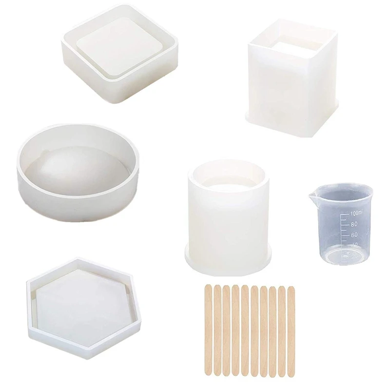 

Resin Silicone Mold,5 Pack Resin Art Molds Include Round,Square,Cylinder,Plate,Silicone Molds For Concrete,Diy Coaster/Flower