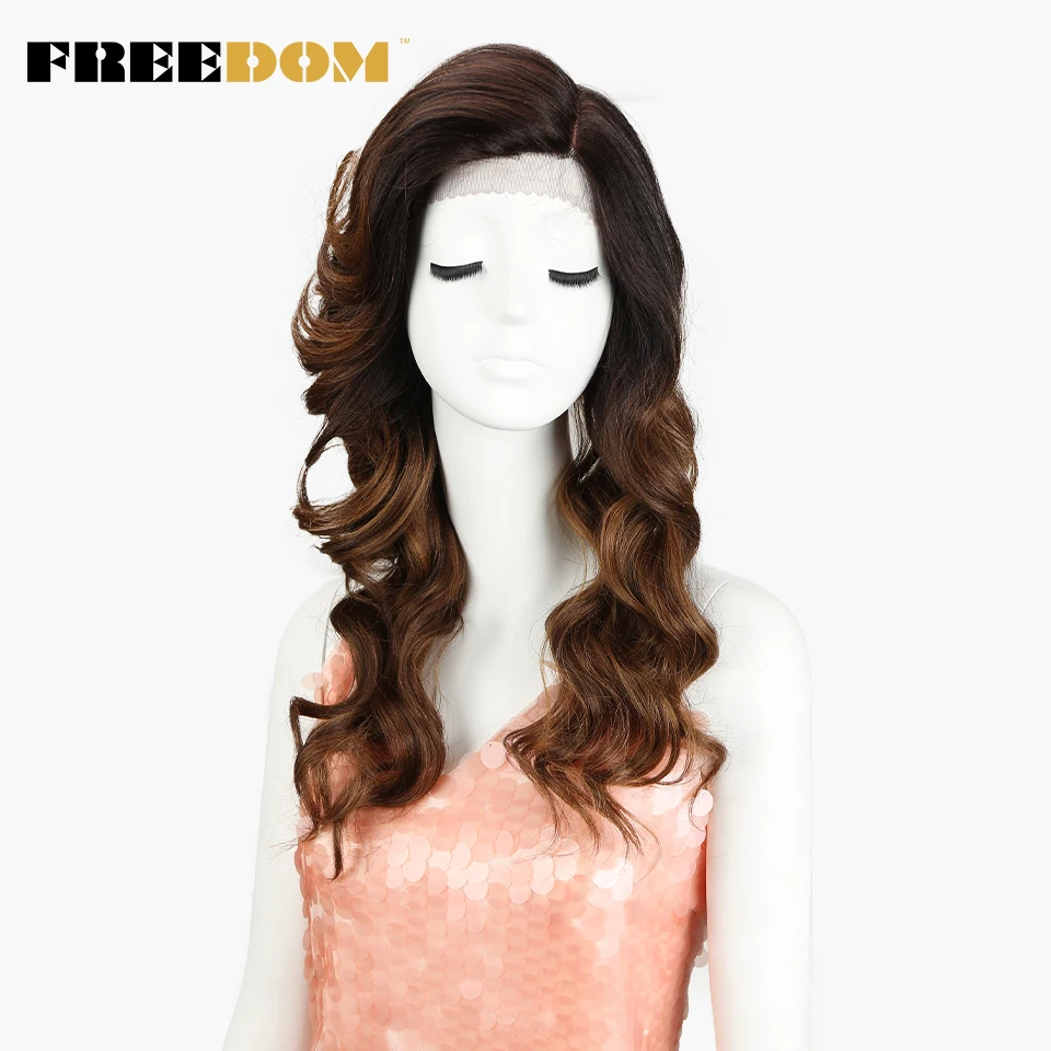 

FREEDOM Synthetic Lace Front Wig 22inch Loose Wave Wavy Heat Resistant Wigs For Black Women Dark Root Ombre Blue Brown Side Part
