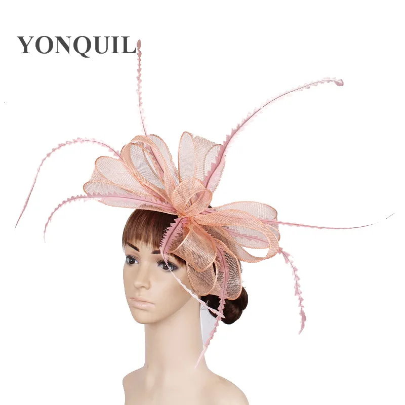 Розовый sinamay millinery Коктейльная шляпа основа Чародейка головные уборы вечерние для торжественных случаев Свадебные перьевые аксессуары Высокое качество MYQ035