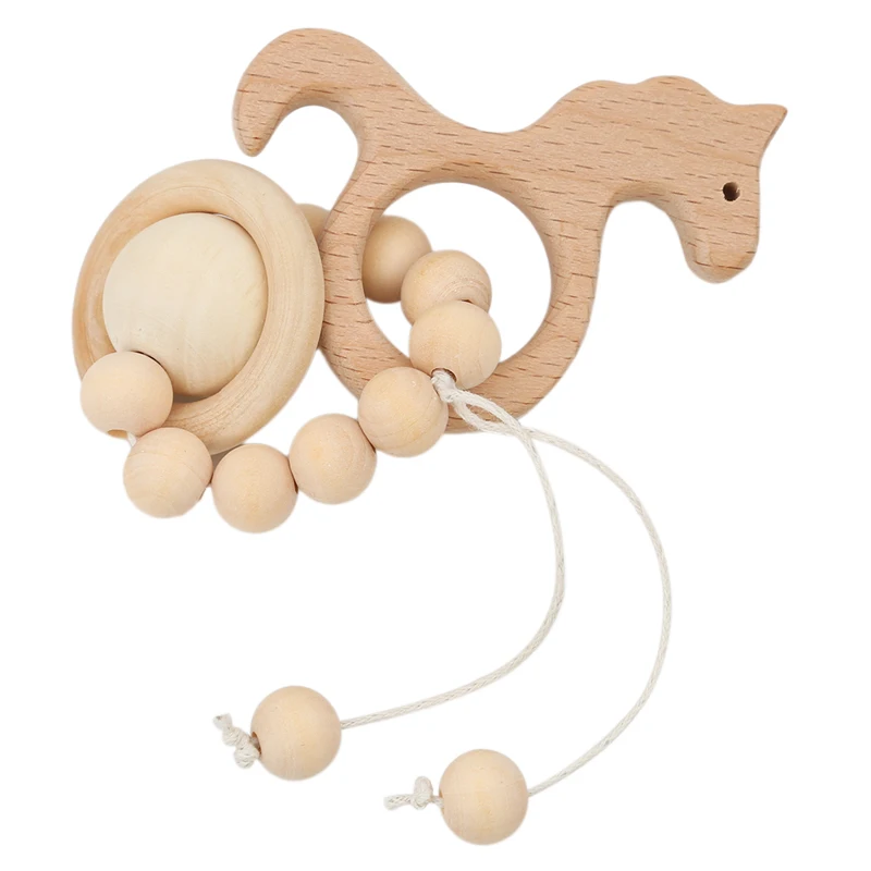 

Baby Nursing Cartoon Animal Wooden Teether Chew Beads Teething Wood Rattles Toys Teether Montessori