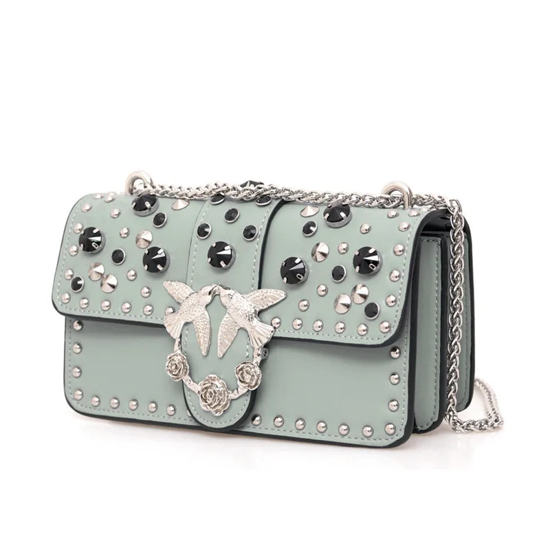 

Luxury Designer Lady Lock Messenger Bag Famous Brand Women Split Leather Handbags Diamond Rivet Party Clutch Bacchus Bag