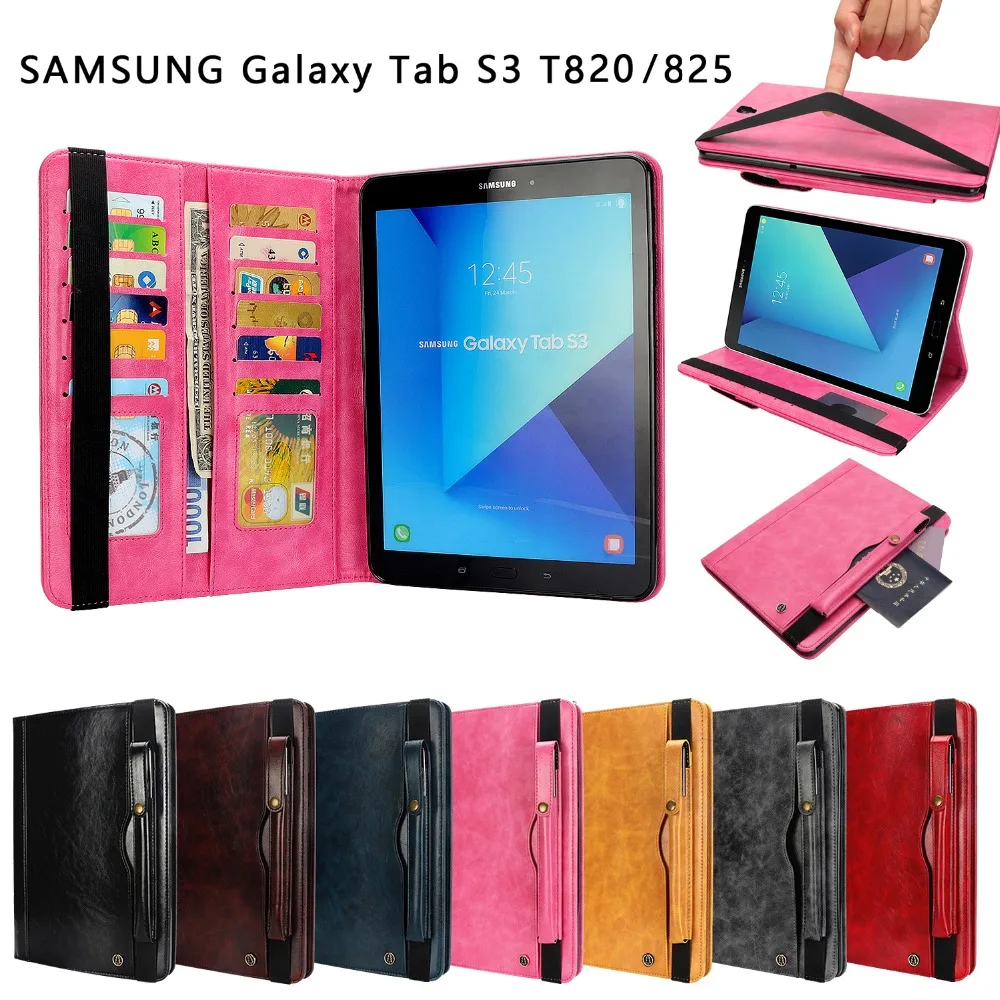 

Tab S3 9.7" Stylish Leather Case For Samsung Galaxy Tab S3 T820 Full Protection Stand Card Smart Flip Cover for samsung SM-T825