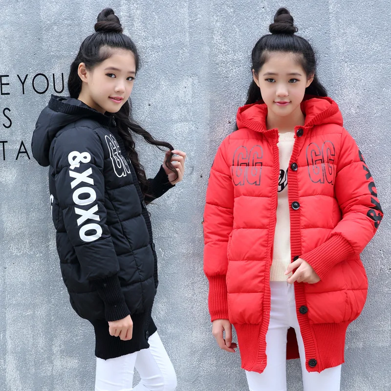 

Christmas children outerwear jackets kids winter girls coats clothes cotton padded teenager thick big girl winter red black tops