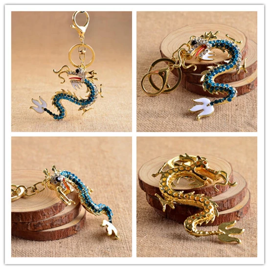 

Dragon Fashion Gift Chinese Style Rhinestone Dragon Crystal Men Keychain 1Pcs Cute Car Key Chain