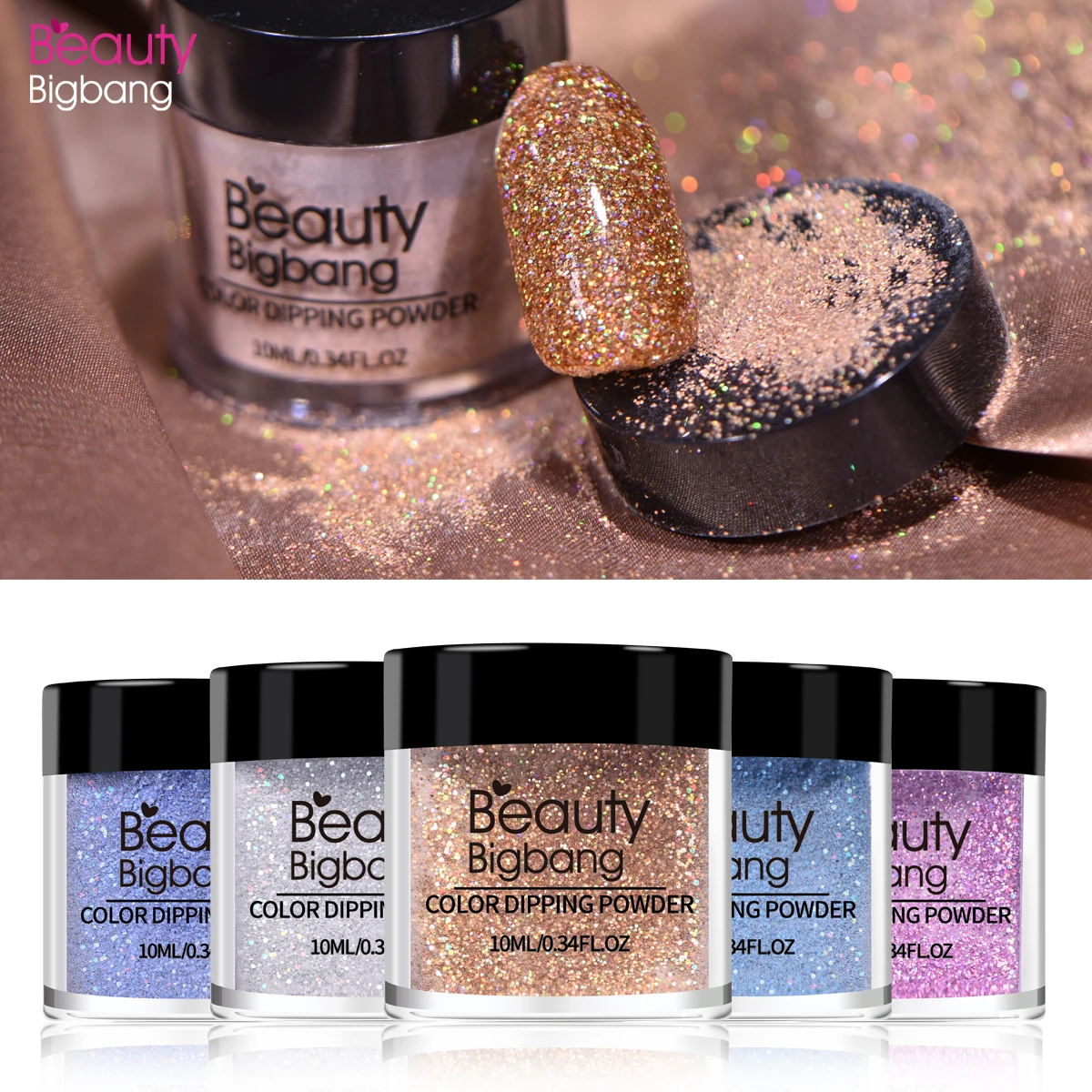 Beautybigbang 10 мл блеск для ногтей, порошок для ногтей, градиентная голографическая Хромовая пигментная пудра для лака для ногтей