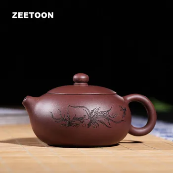 

250cc Authentic Yixing Teapot Cymbidium Flat Xishi Pot Handmade Tea Pot Chinese Health Care Purple Clay Tea set Zisha Kettle