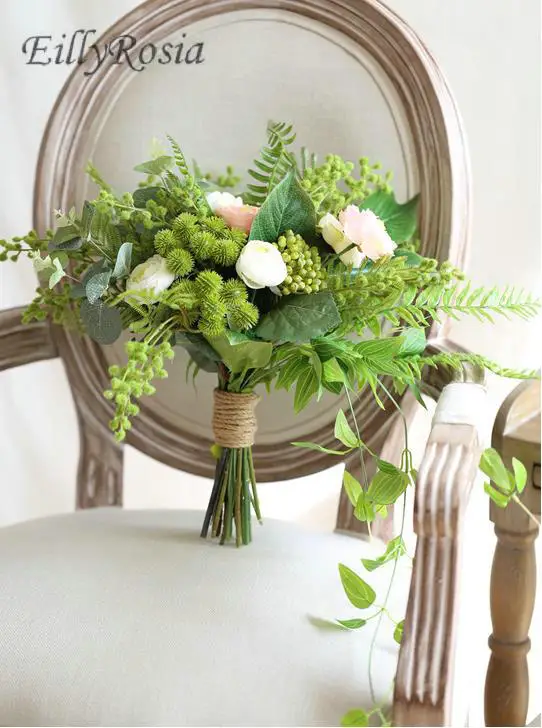 Свадебный букет Страна Свадьба Европейский Стиль Зеленый Искусственный ручной работы цветок брошь букет Флер искусственное