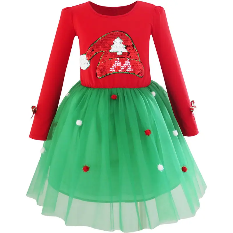 

Girls Dress Christmas Santa Hat Long Sleeve Party Dress 2019 Summer Princess Wedding Dresses Clothes Size 6-12