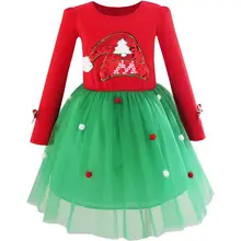 Sunny Fashion Filles Robe De Noël Santa Chapeau Parti Manches Longues Robe 2017 D’été Princesse Robes Vêtements De Mariage Taille 6-12