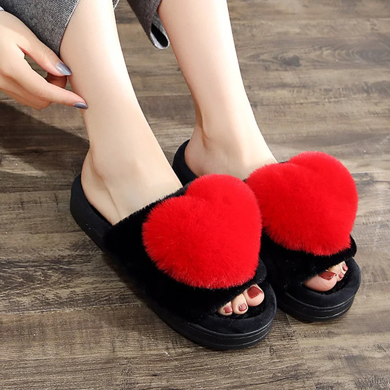 

Women's Slippers New Autumn Winter Home Warm Cotton Slippers Women 2018 Fashion Love Knot Plush Flat Open Female Home Slippers