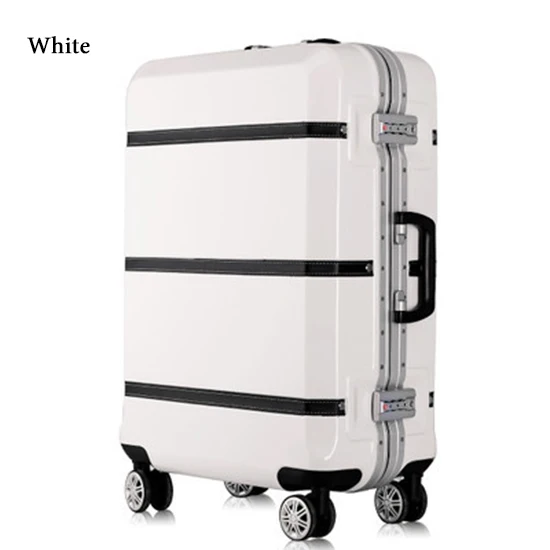 Алюминий рамки и металла сцепное устройство дорожного чемодана с колесами TSA замок тележки случае царапинам Rolling Чемодан дешевые Koffer - Цвет: 20 White