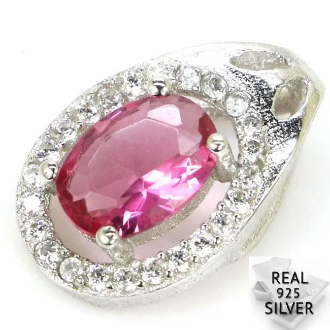 

Guaranteed Real 925 Solid Sterling Silver 1.2g New Designed Pink Tourmaline CZ Woman's Pendant 14x9mm