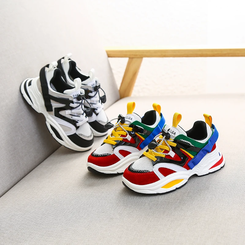 ربيع جديد أزياء طفل الفتيات جلد طبيعي أسود أحذية الأطفال شبكة أحذية رياضية الاطفال حذاء كاجوال بنين العلامة التجارية أحذية 2019