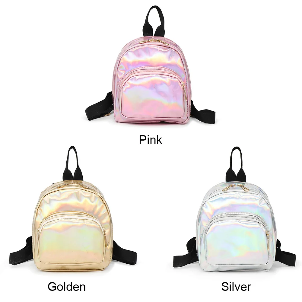 

Hot Women Mini Backpack Girls School Bags Glitter PU Leather Holographic Backpacks BVN66