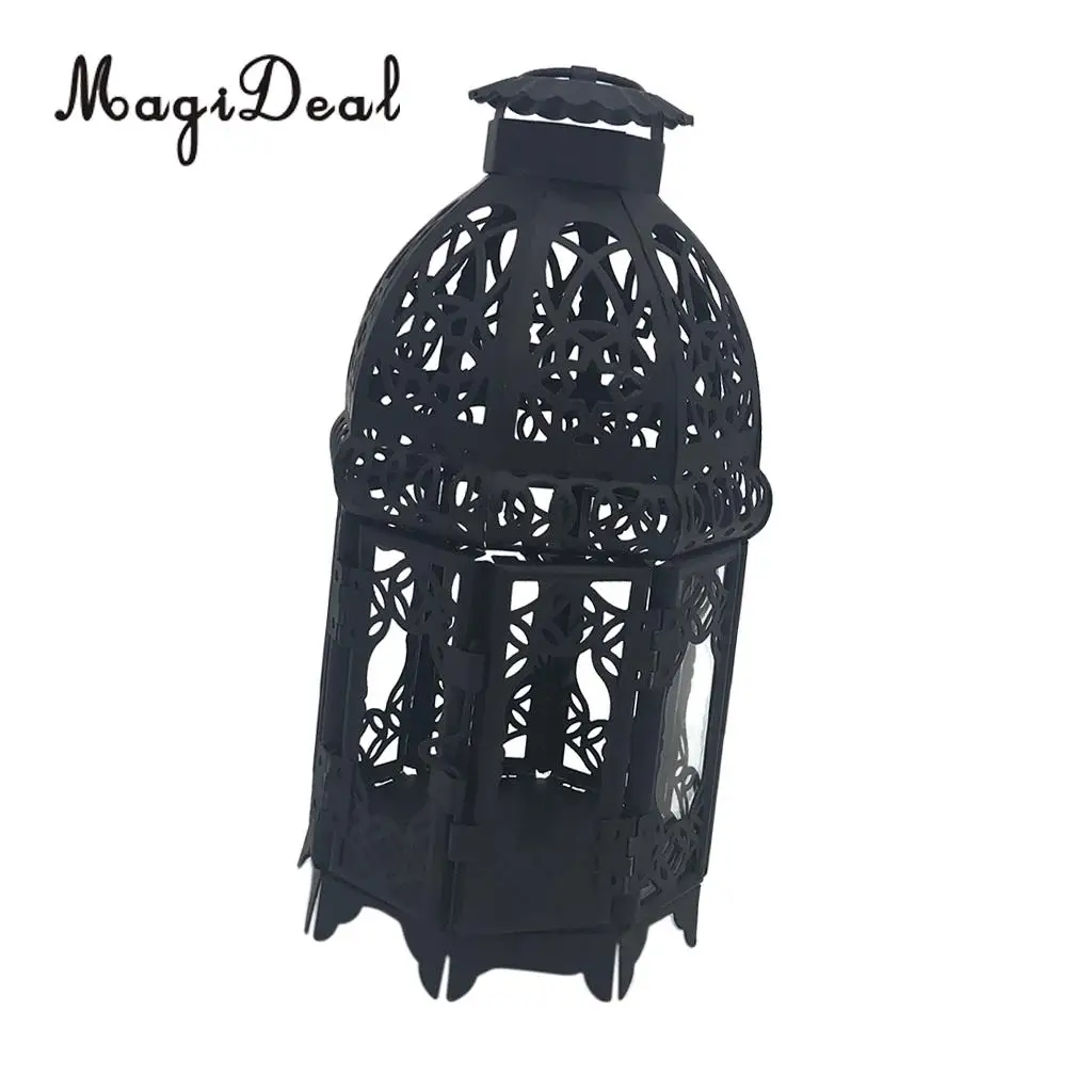 Moroccan Vintage Metal Hollow Glass Moroccan Hanging Tea Light Holder Candle Lantern Xmas Decor