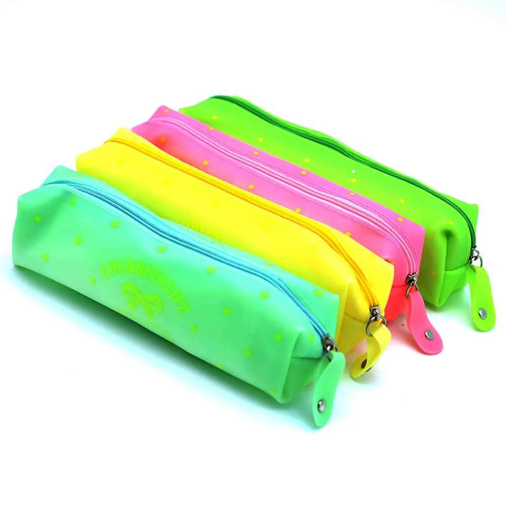 Cute Candy Color Bow Jelly Silicone Waterproof Pencil Case Stationery