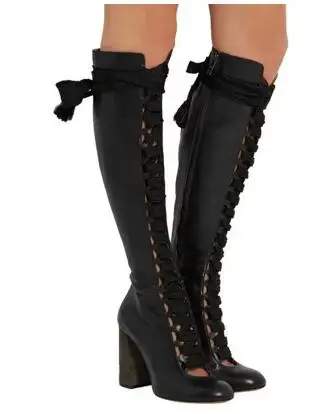 womens knee high leather lace up boots