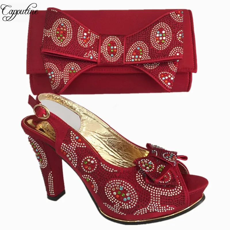 Capputine African Elegant Gold Color Shoes And Bag To Match Set Nigerian High Heels Party Shoes And Bag Set For Wedding BL675C