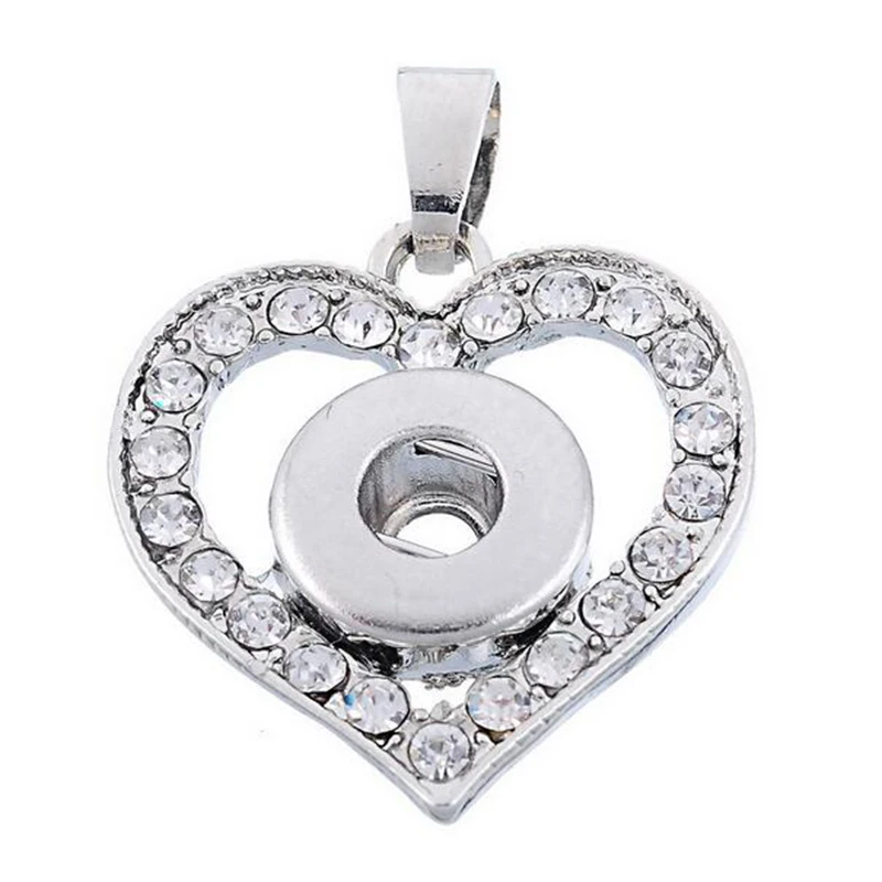

12mm metal snap button jewelry crystal Love heart pendant Necklace for women men's Vintage accessories