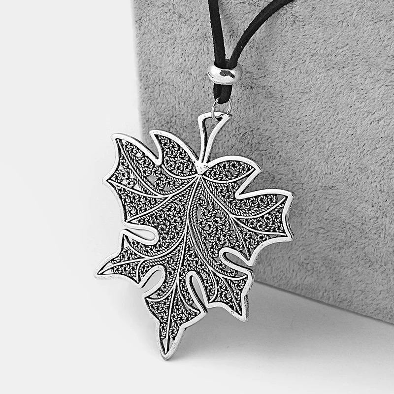 1 шт винтажные серебряные большие полые филигранные Кленовые Листья Подвески бархатный шнур ожерелье чокер