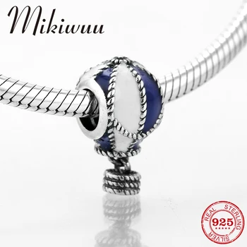 

New hot air balloon 925 Sterling Silver blue white enamel fine beads Fit Original Pandora Charm Bracelets Bangles jewelry making