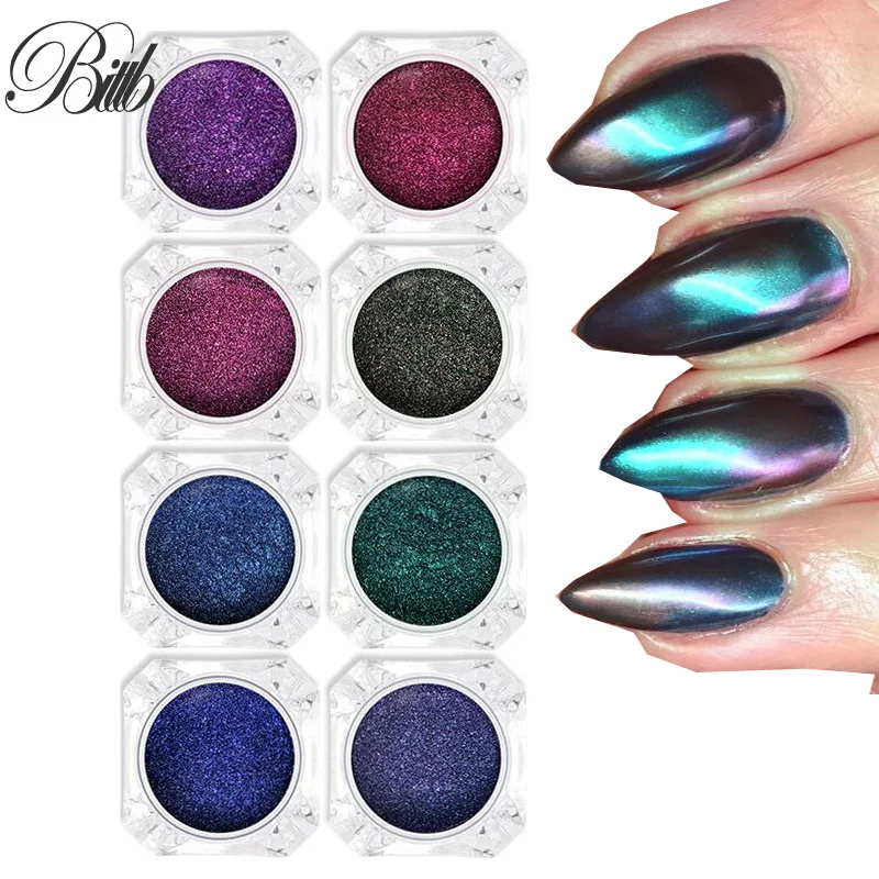 Bittb 8Colors Chameleon Nail Chrome Mirror Effect Pigment Glitter Powder Manicure Design Kit Holographic Dust | Красота и здоровье