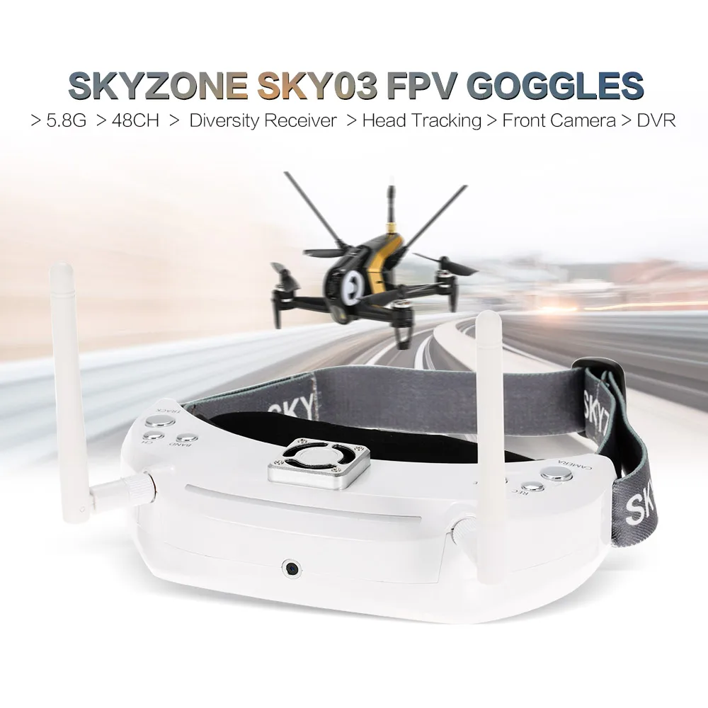 

Skyzone SKY03 FPV Goggles 5.8G 48CH 3D Diversity Receiver with Head Tracking Front Camera DVR For RC Racing Drone