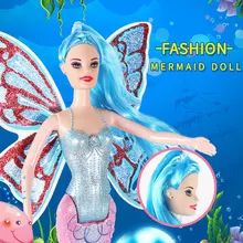Oenux 2018 New 15Inches Fashion Princess Mermaid Doll With Wing Toy Ariel Swimming Mermaid Dolls Bonecas