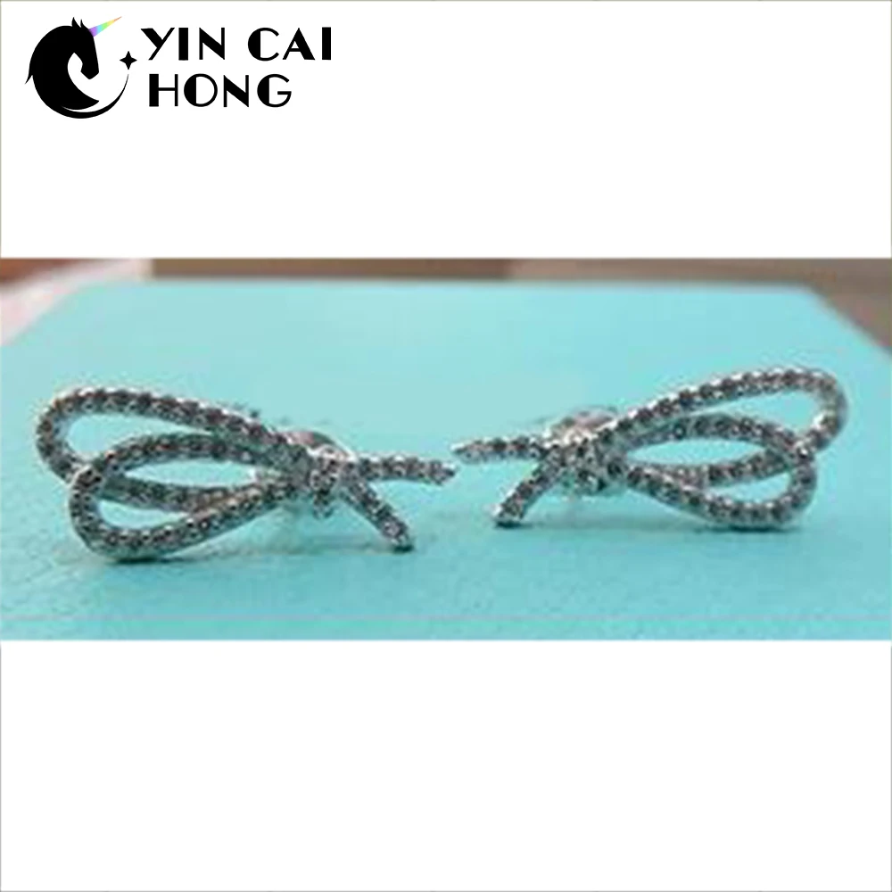 

YCH 100% 925 Sterling Silver Black Bow Earrings Suitable for Women's Wedding Gifts Simple Fashion Original Jewelry TIFF