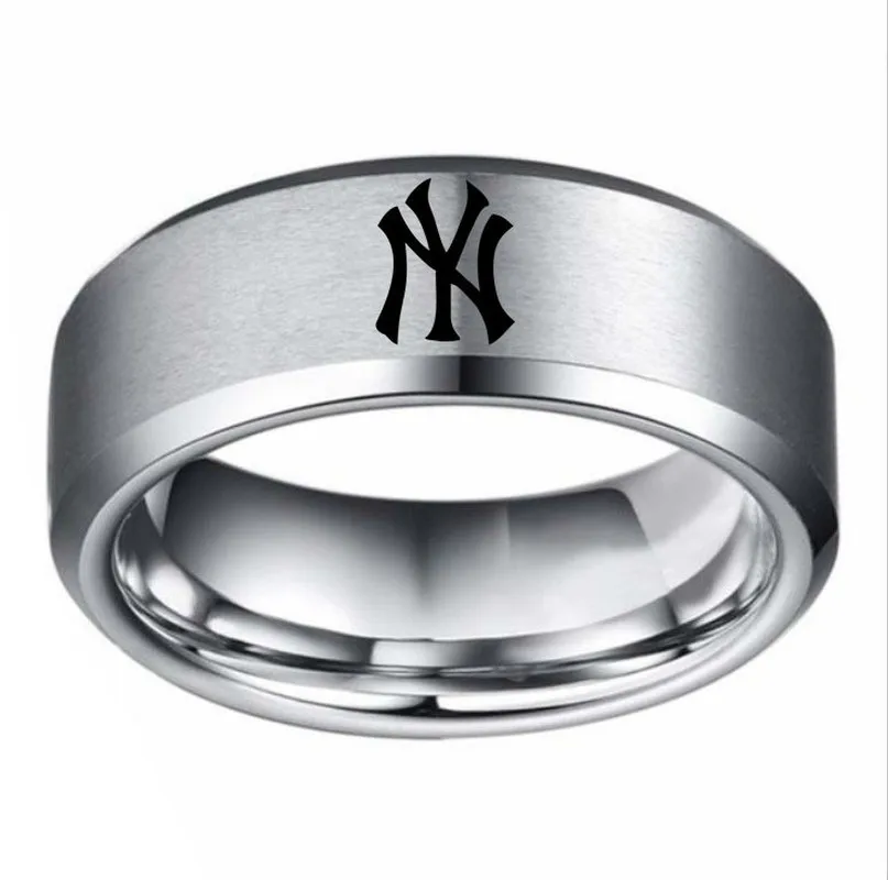 Latest Design Black New York Yankees Logo Baseball Titanium Steel Ring