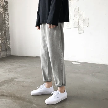 

Men's jeans 2019 summer new nine points jeans loose straight solid color denim personality casual fashion wild men's clothing