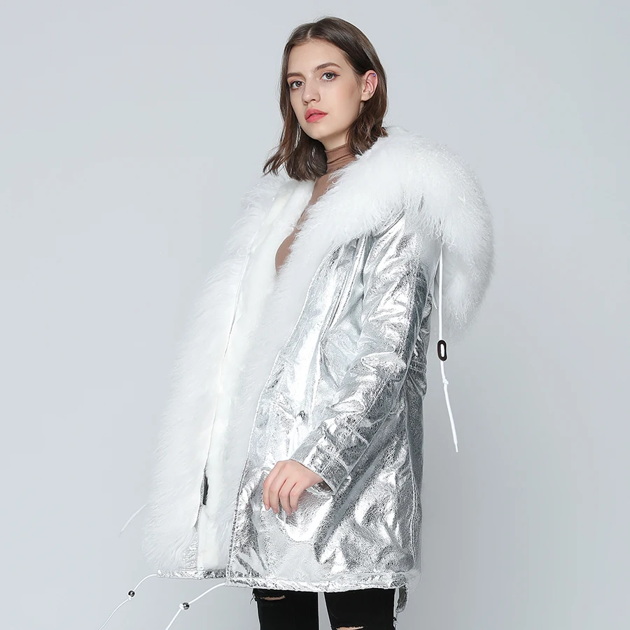 Женская парка с капюшоном OFTBUY длинная теплая куртка отделанным натуральным