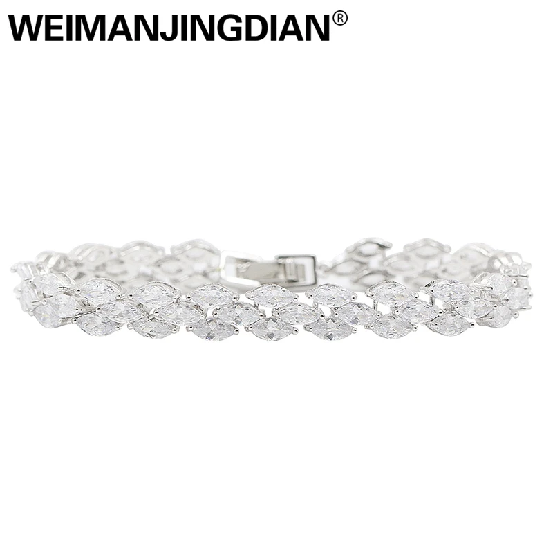 WEIMANJINGDIAN الشق مجموعة ماركيز قص مكعب زركونيا كريستال تنس ألور أساور للنساء أو الزفاف تشيكوسلوفاكيا الزركون مجوهرات