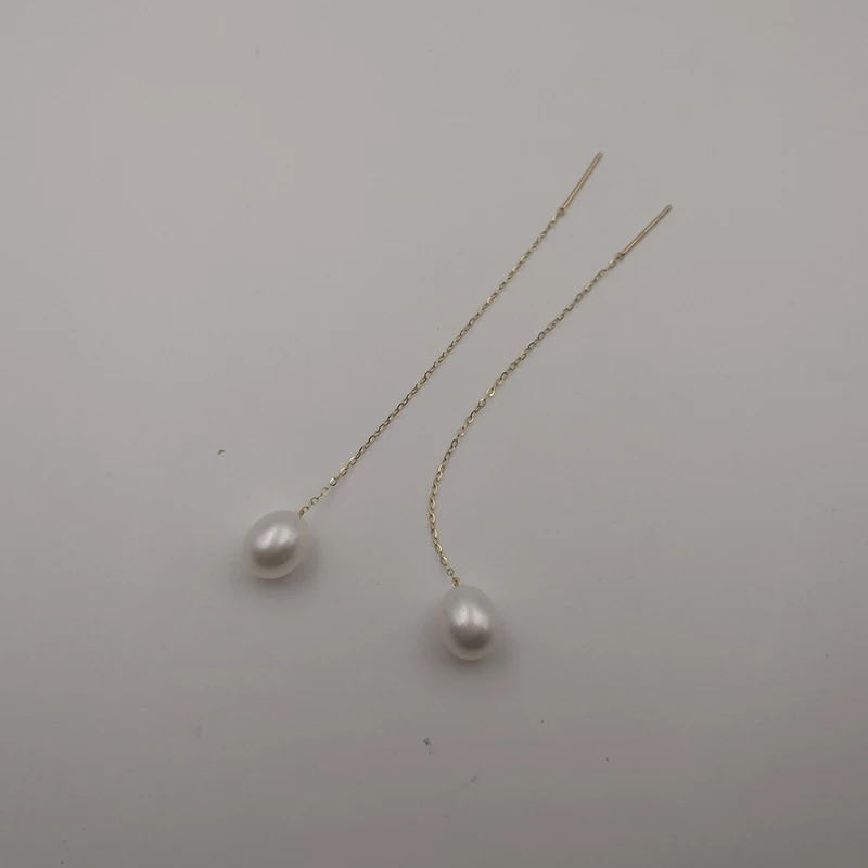 Sinya Au750 18k gold long chain tassel design earring dangle drop earring with 7-9 mm high luster pearls  for women (3)