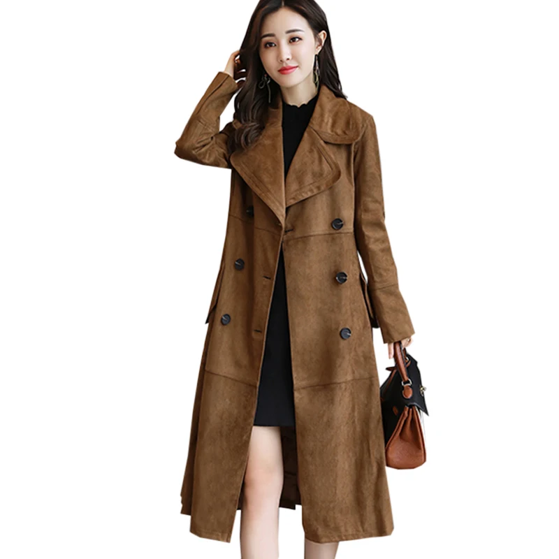 2018 New Korean Womens Long Trench Coat Simple Female Double Breasted