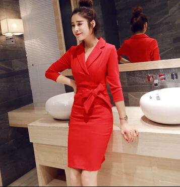 Женское платье в европейском и американском стиле, сексуальное облегающее платье, женская праздничная одежда до середины икры, Vestidos Femininas с поясом, глубокий v-образный вырез, LC0051 - Цвет: red