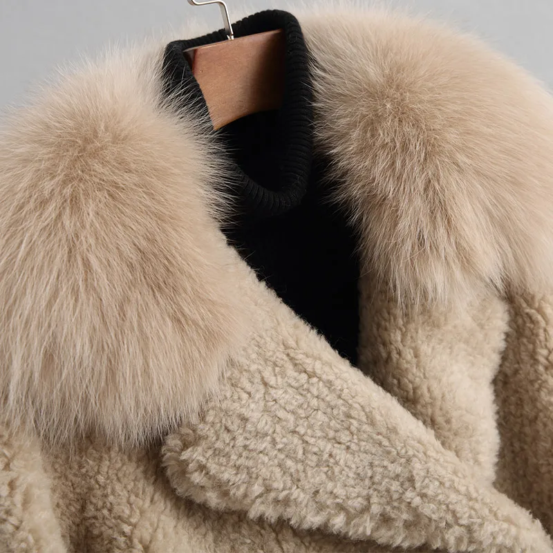 Шерстяное пальто высшего качества с воротником из лисьего меха шерстяное пальто осень-зима женская одежда корейское винтажное пальто из натурального меха