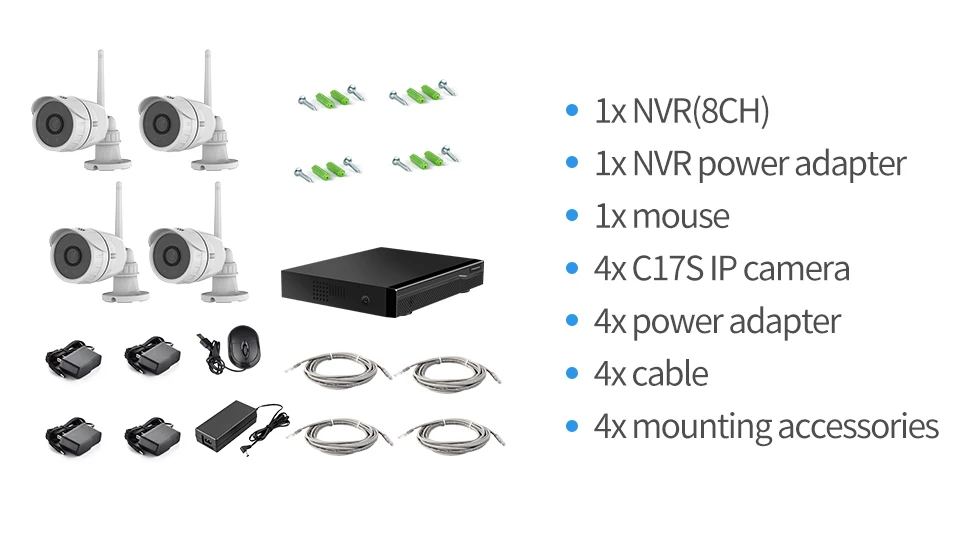 Vstarcam 8CH Беспроводной NVR 1080P+ 4 шт C17S 2MP Wifi камеры наружная система видеонаблюдения Onvif P2P IR-CUT запись домашнего видео комплект безопасности